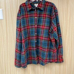 J. Crew Teal Plaid Blouse Size XL